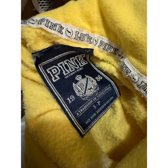 Victoria's Secret PINK Yellow All You Need Is PINK Embroidered Hoodie Small - Picture 5 of 9